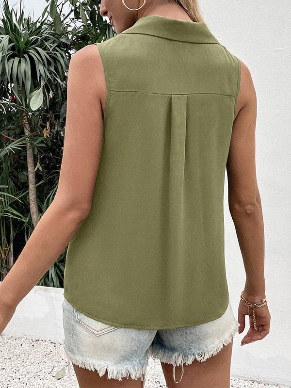 V-Neck Button-Detail Sleeveless Relaxed Vest