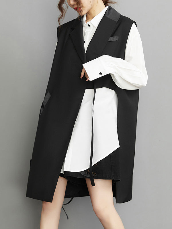 Notch-Collar Asymmetric Pocket Sleeveless Vest