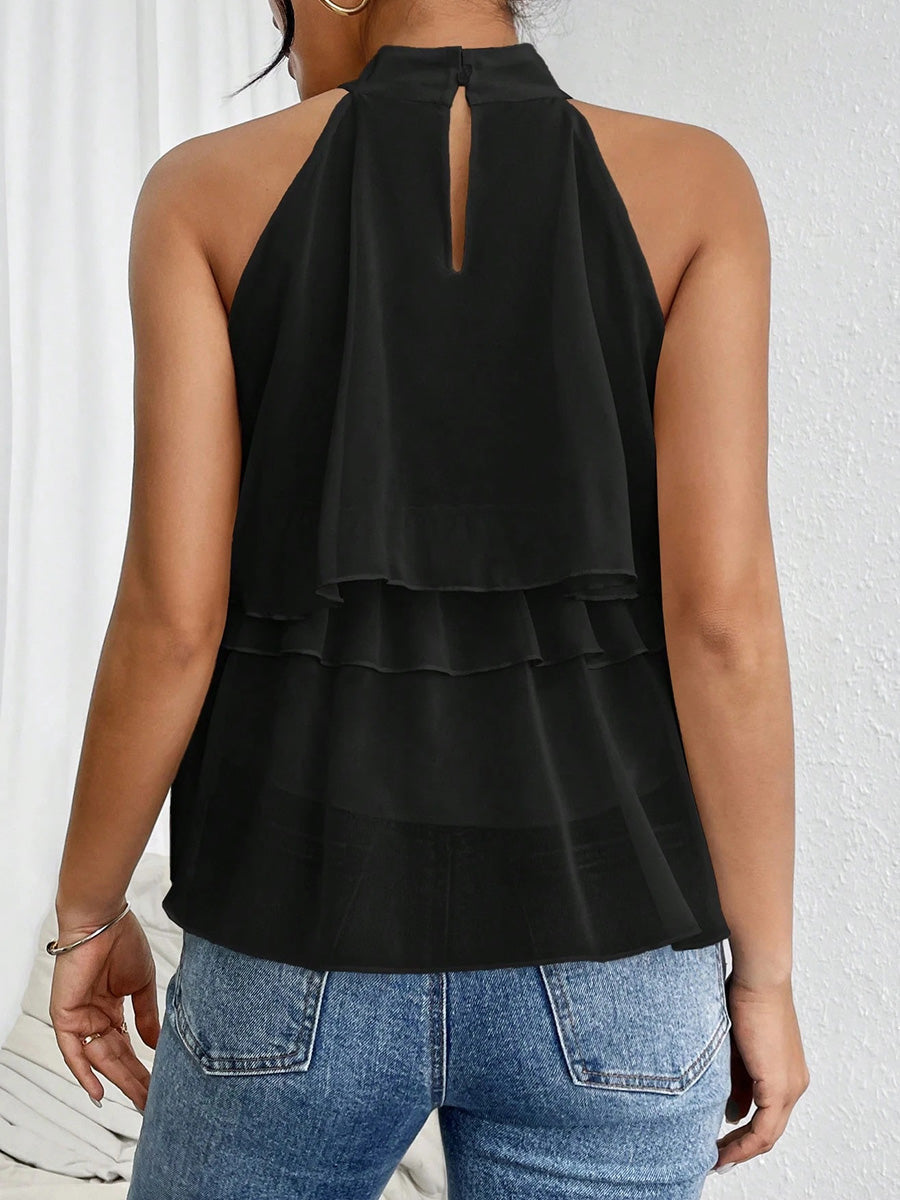 Halter-Neck Ruffle Sleeveless Cut-Out Tank Top