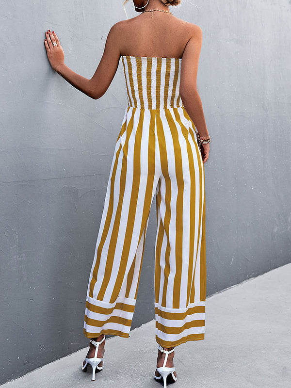 Striped Sleeveless Elastic Relaxed Jumpsuit