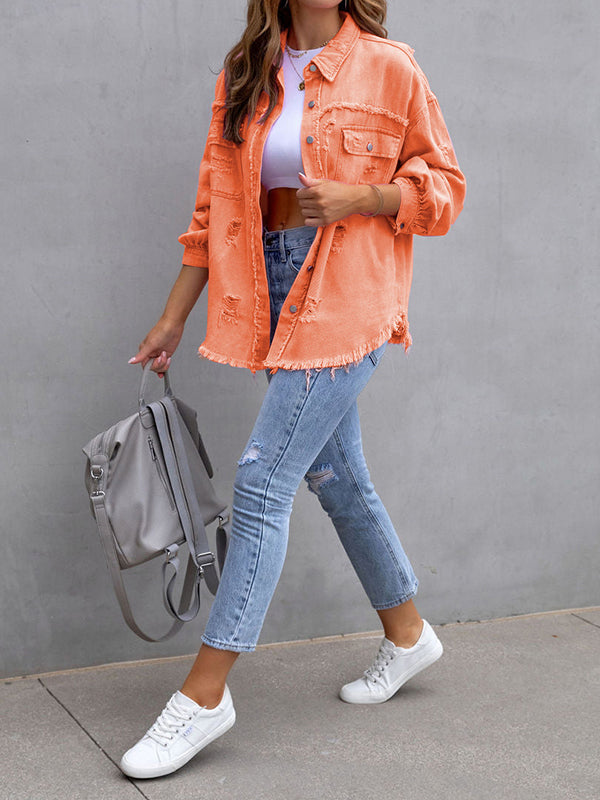 Fringe Pocket Long-Sleeve Relaxed Jacket