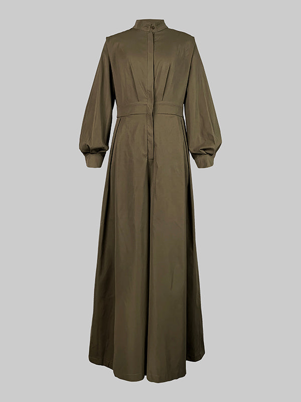 Wide-Leg V-Neck Button-Detail Relaxed Belt
