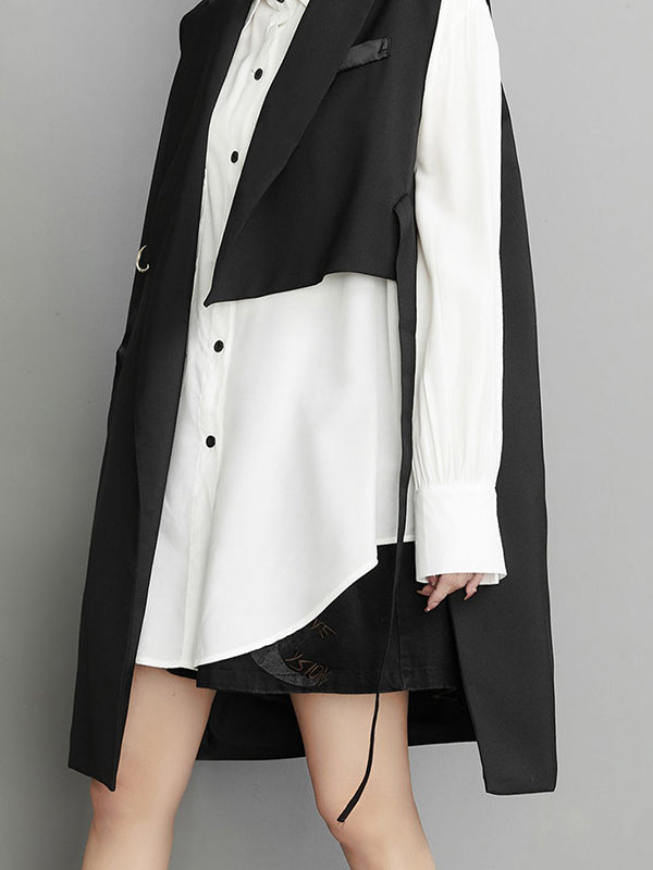 Notch-Collar Asymmetric Pocket Sleeveless Vest