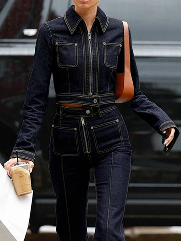 Zip Pocket Long-Sleeve Contrast Jacket
