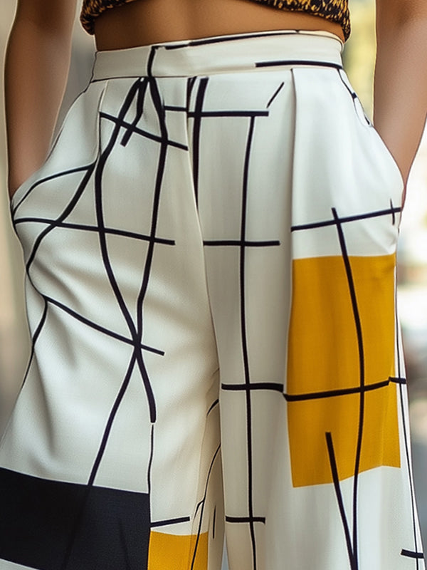 Printed High-Waist Asymmetric Relaxed Pants