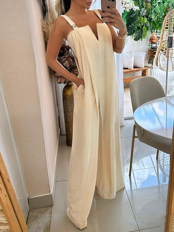 Pocket Side-Split Sleeveless Relaxed Jumpsuit