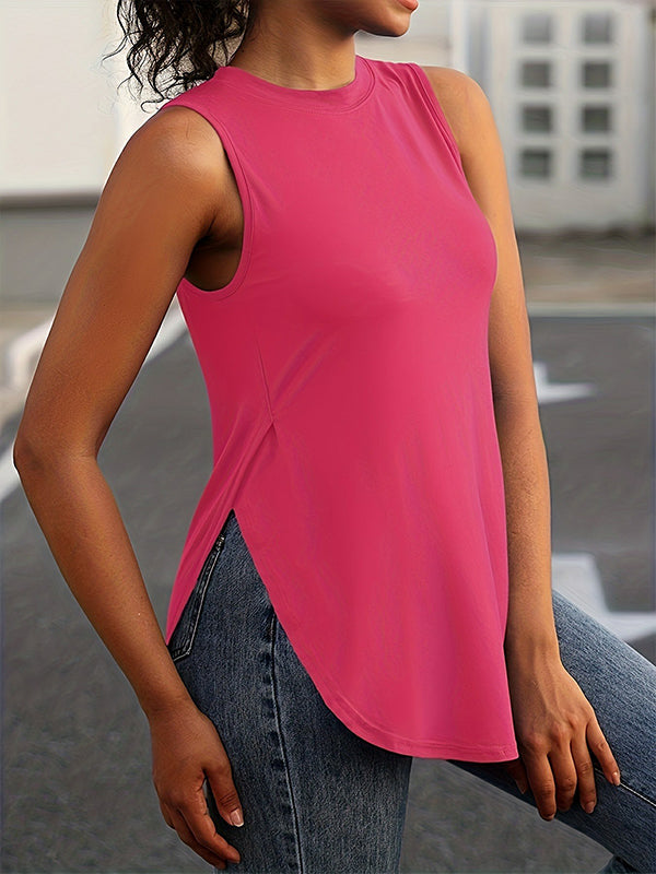 Round-Neck Side-Split Sleeveless Relaxed Cover-Up