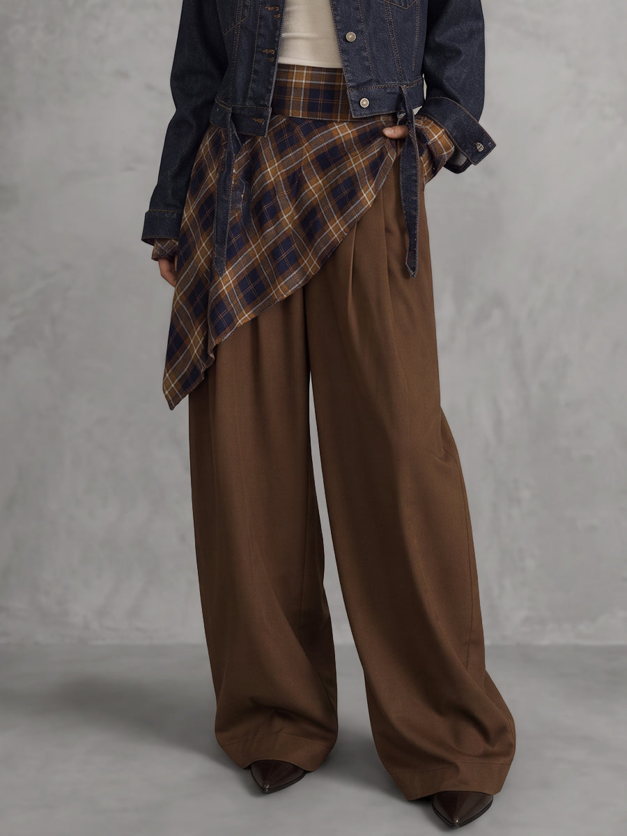 Checked Wide-Leg High-Waist Pocket Pants