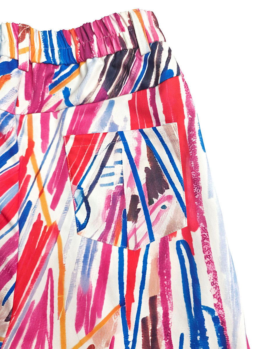 Printed Wide-Leg High-Waist Button-Detail Pants