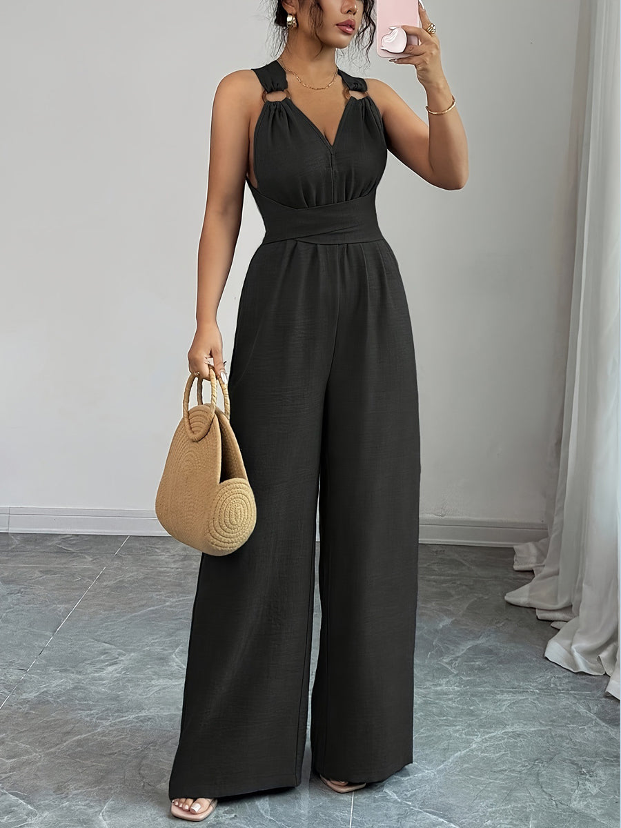 High-Waist Open-Back Sleeveless Jumpsuit