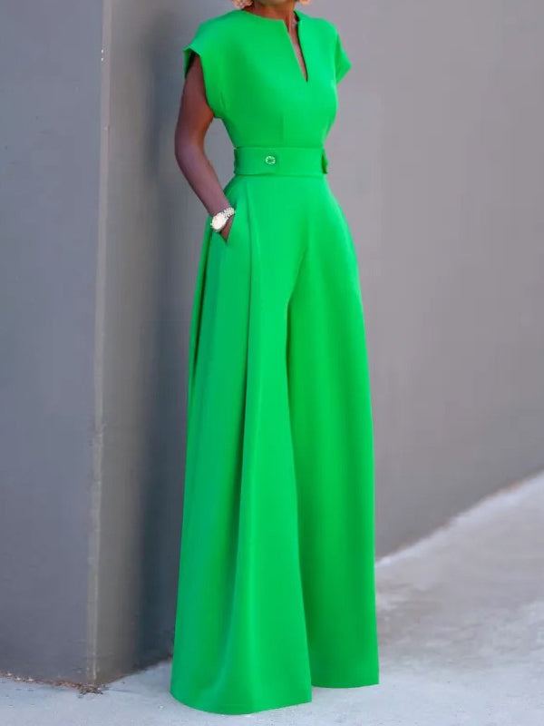 Wide-Leg Cap-Sleeve Jumpsuit