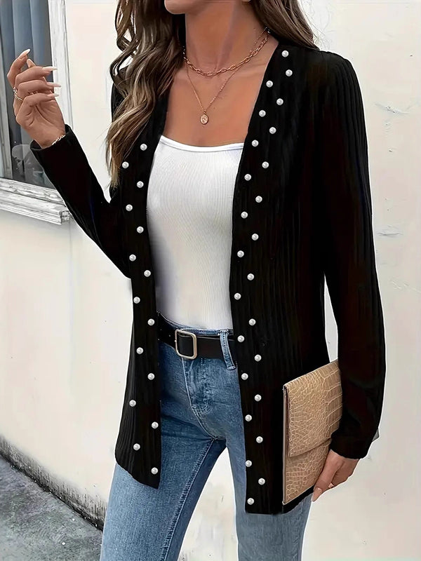 Long-Sleeve Beaded Relaxed Cardigan