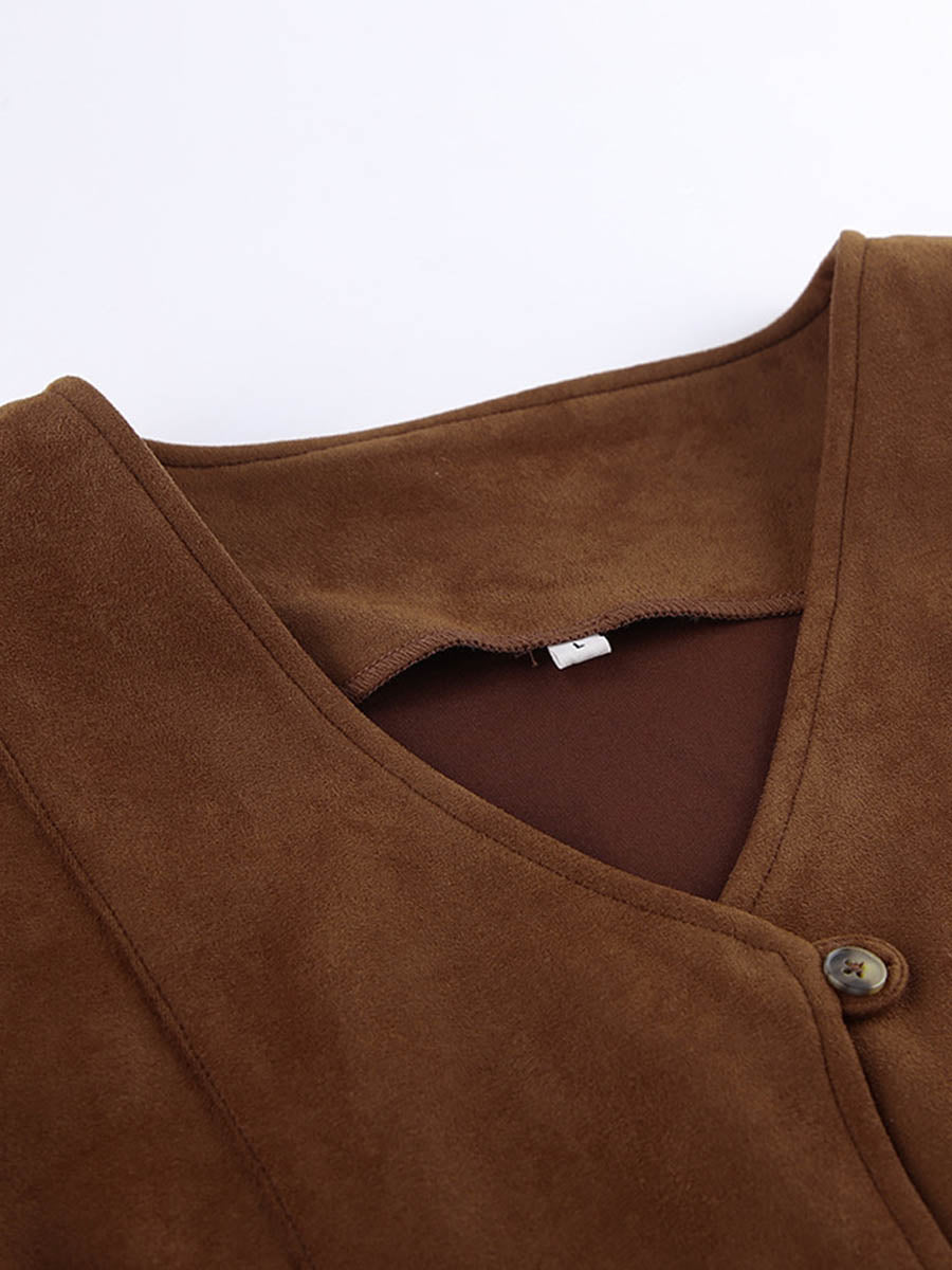 V-Neck Button-Detail Sleeveless Relaxed Vest