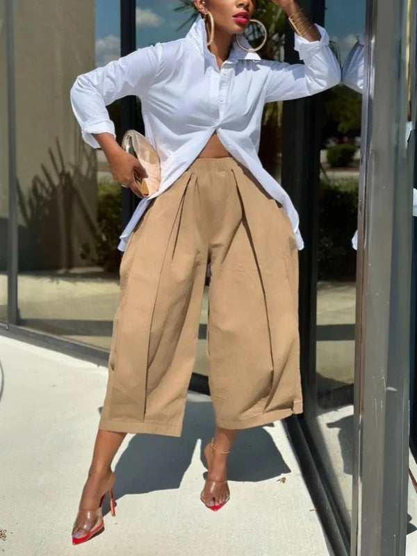 Wide-Leg Pleated Pocket Relaxed Pants
