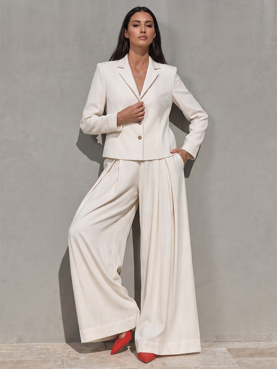 Notch-Collar Button-Detail Long-Sleeve Blazer