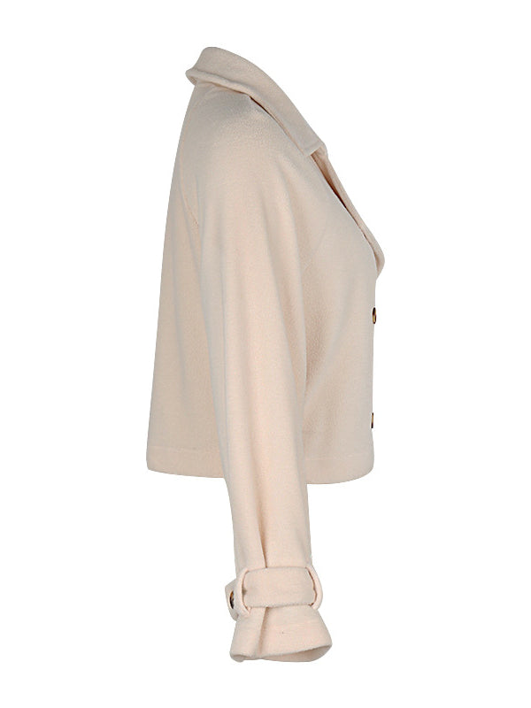 Notch-Collar Button-Detail Long-Sleeve Relaxed Jacket