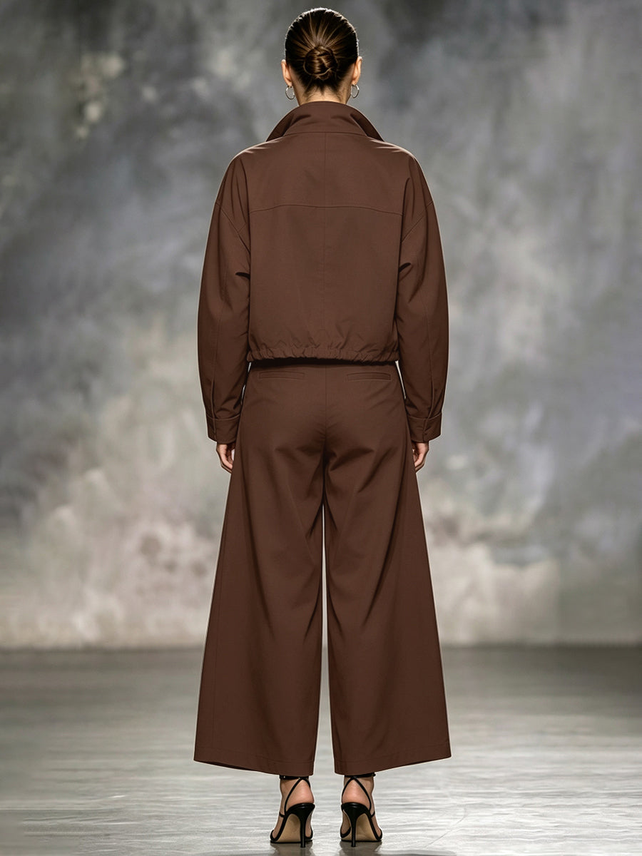 Wide-Leg Cropped Pocket Elastic Pants