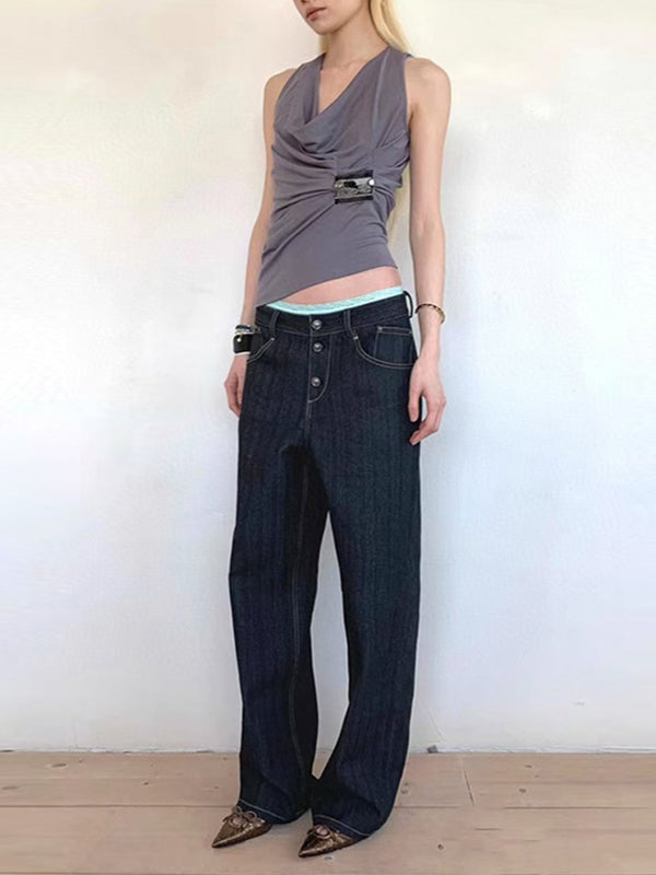Pleated Sleeveless Relaxed Tank Top