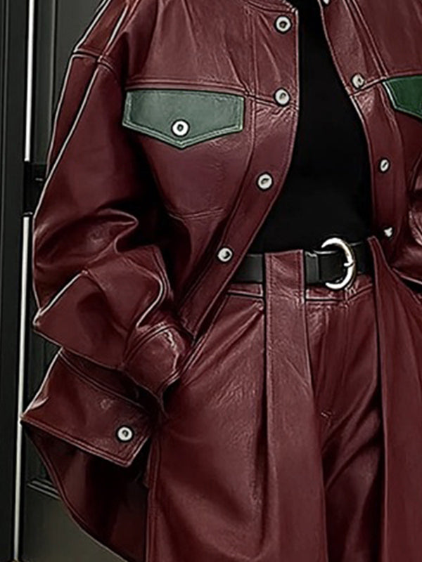 Round-Neck Button-Detail Pocket Long-Sleeve Jacket