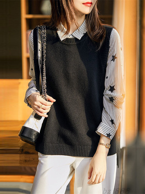 Knit Round-Neck Sleeveless Relaxed Vest