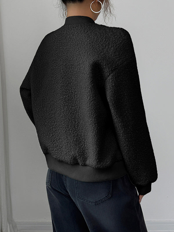Button-Detail Pocket Long-Sleeve Elastic Jacket