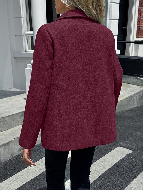 Notch-Collar Button-Detail Pocket Long-Sleeve Jacket