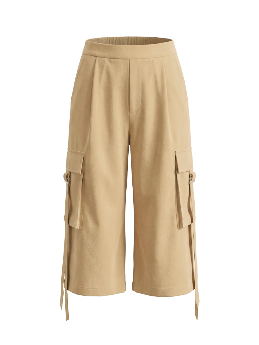 Wide-Leg High-Waist Cropped Pleated Pants