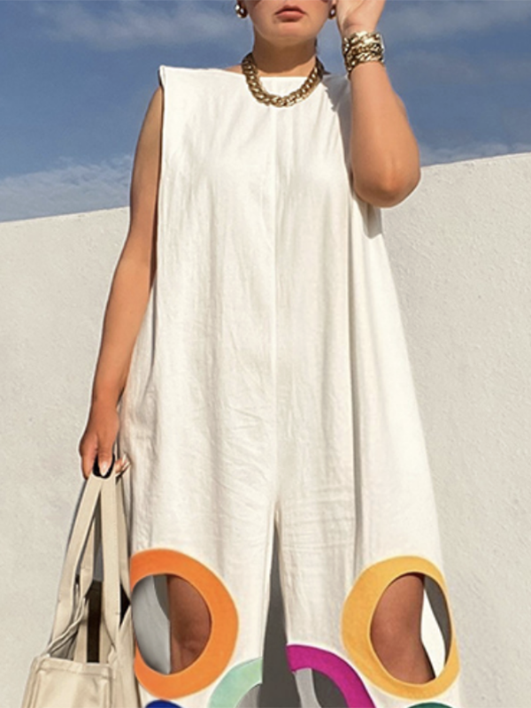 Sleeveless Cut-Out Relaxed Contrast Jumpsuit