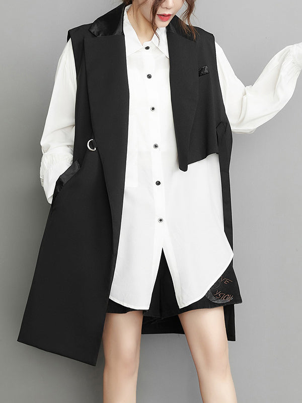 Notch-Collar Asymmetric Pocket Sleeveless Vest
