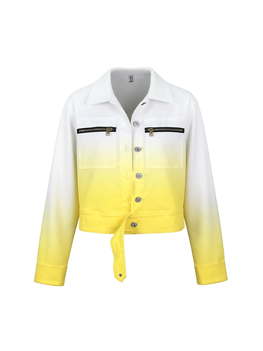 Gradient Button-Detail Zip Long-Sleeve Jacket