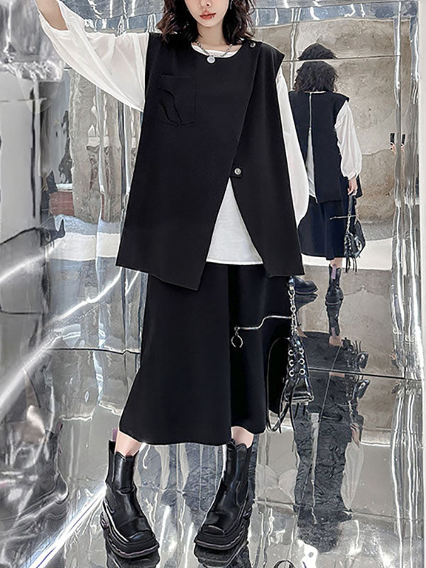 Round-Neck Asymmetric Zip Sleeveless Vest
