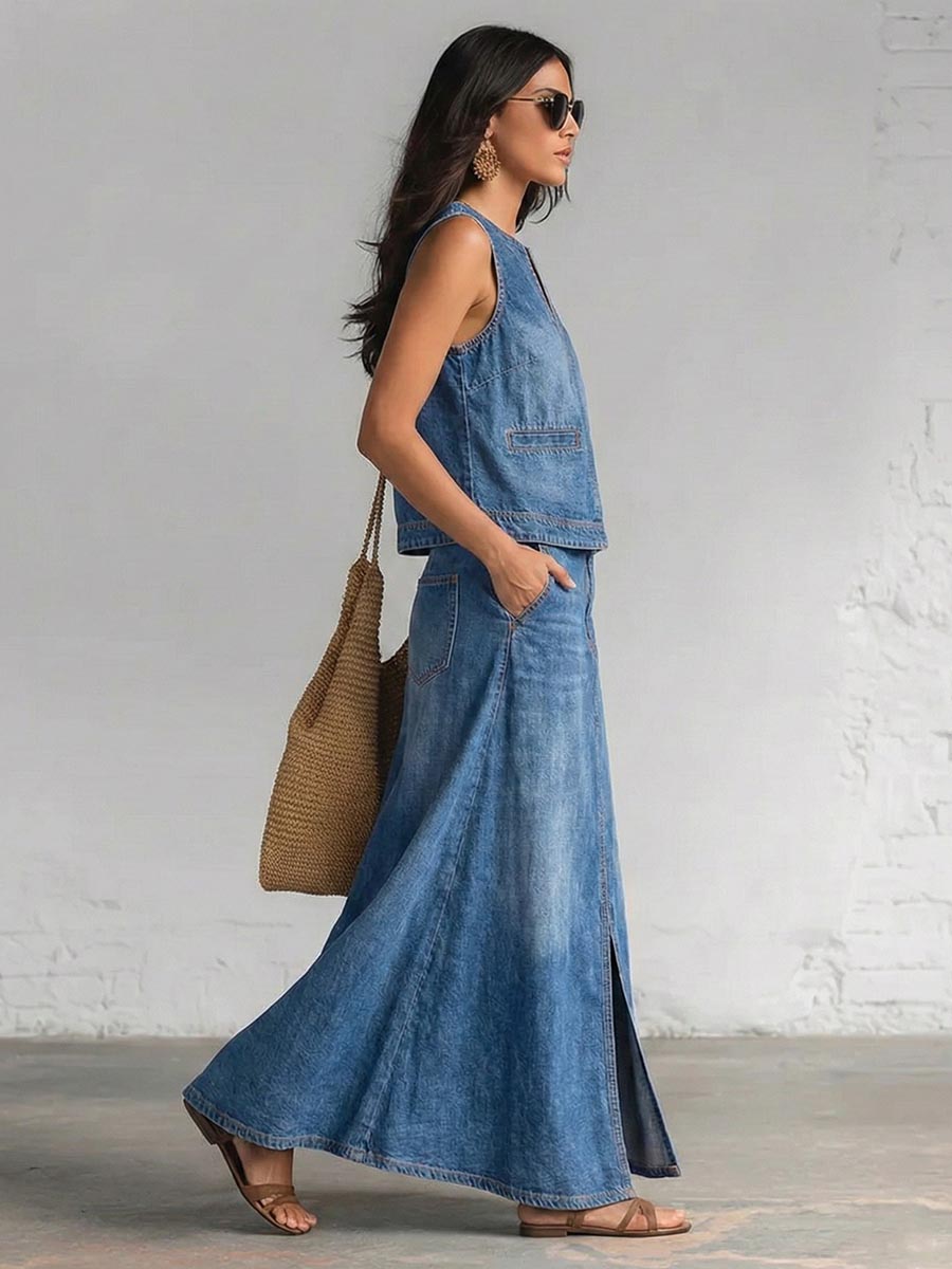 V-Neck Sleeveless Relaxed Vest