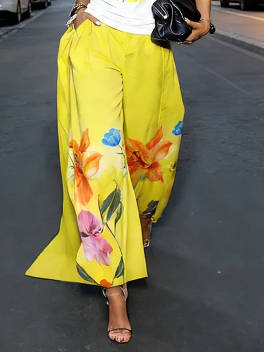 Floral High-Waist Pocket Relaxed Pants