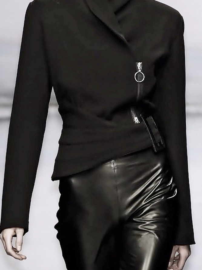 Stand-Collar Asymmetric Zip Long-Sleeve Jacket
