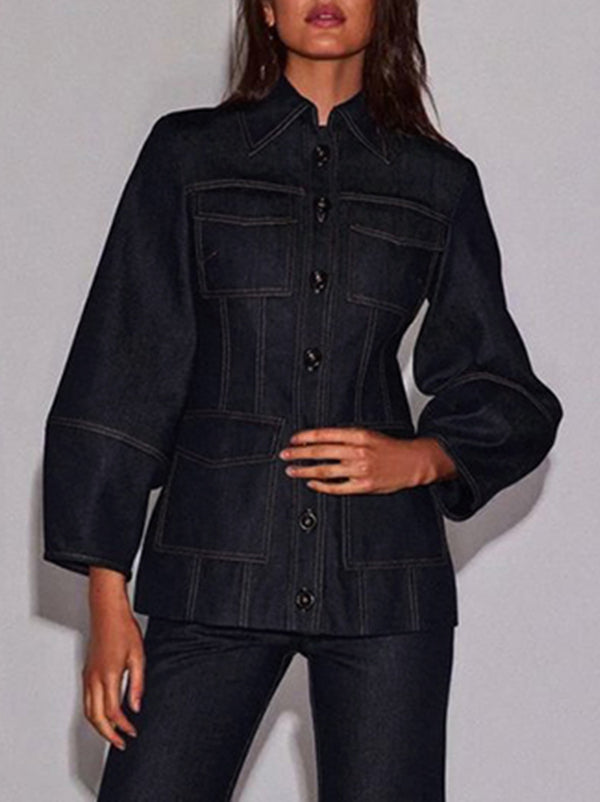 Button-Detail Pocket Long-Sleeve Jacket