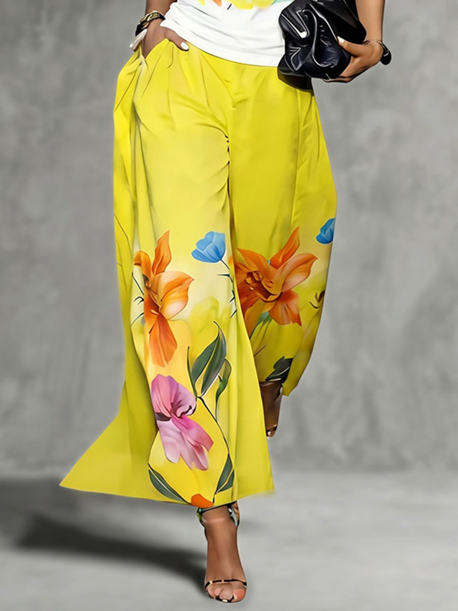 Floral High-Waist Pocket Relaxed Pants