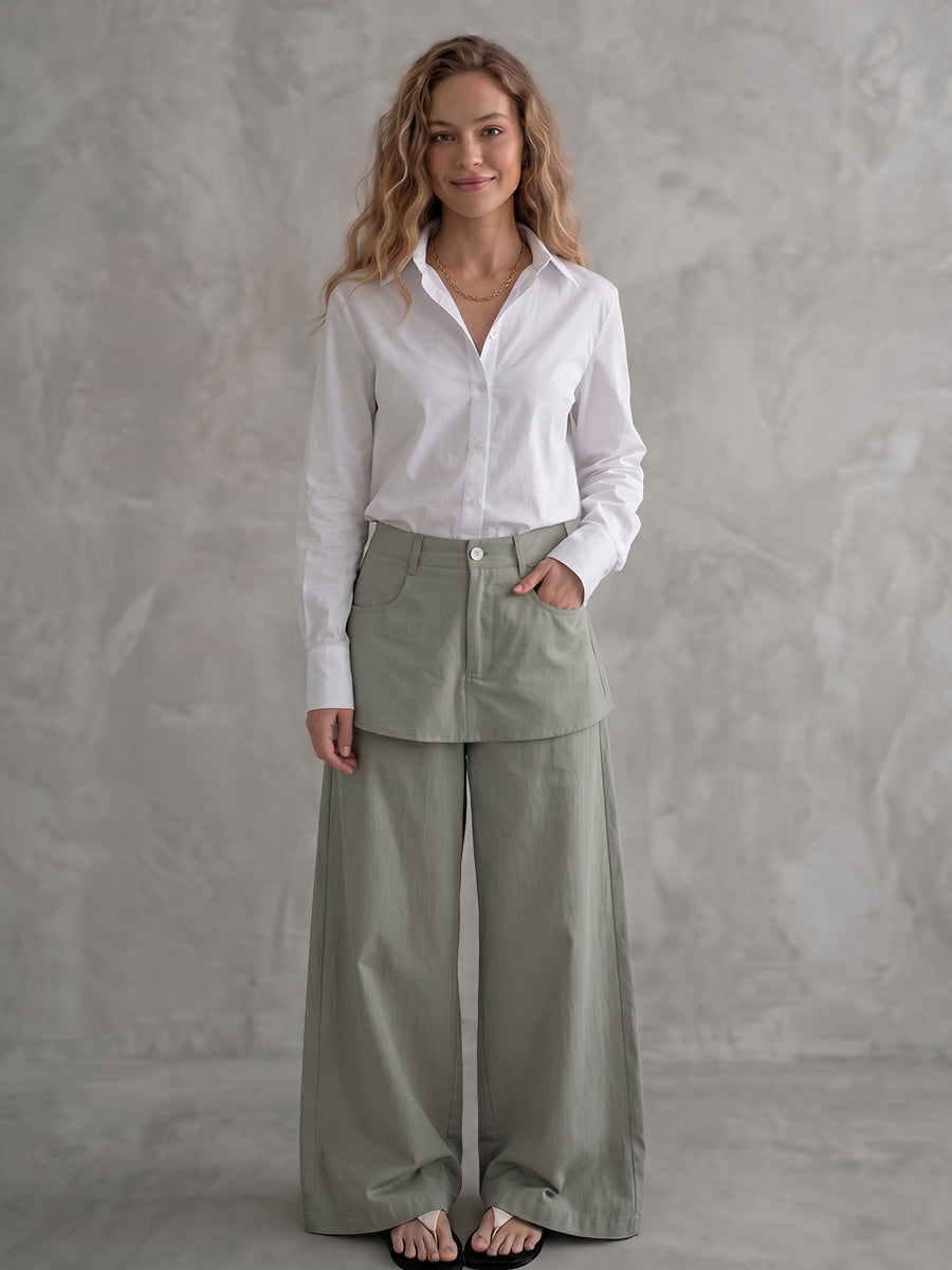 High-Waist Button-Detail Pocket Pants