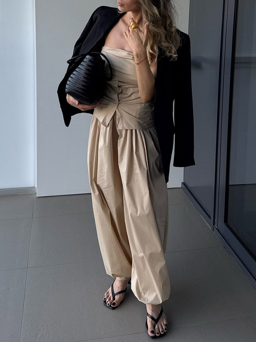 High-Waist Pleated Drawstring Pants
