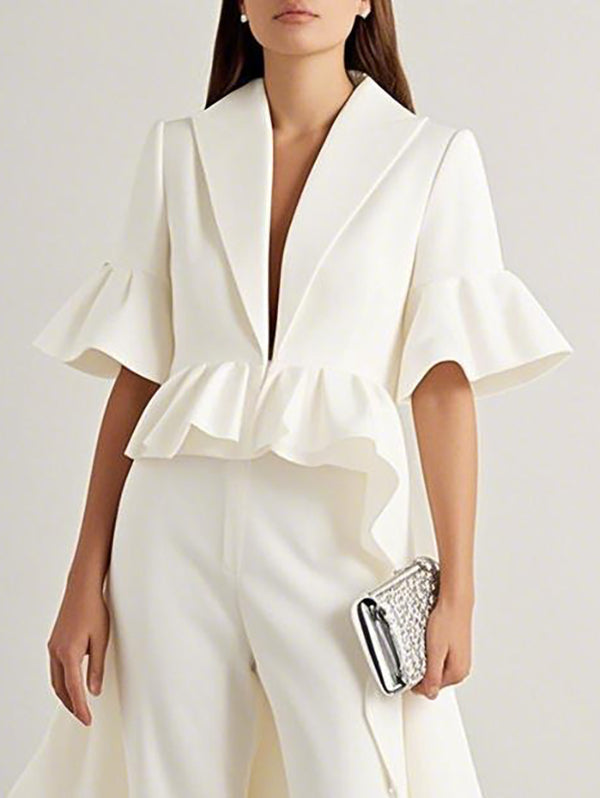 V-Neck Ruffle Jacket