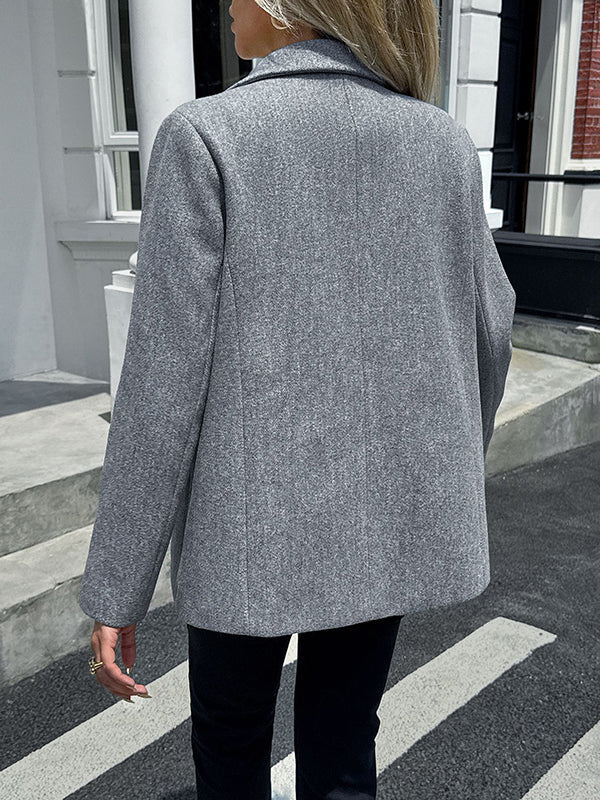 Notch-Collar Button-Detail Pocket Long-Sleeve Jacket