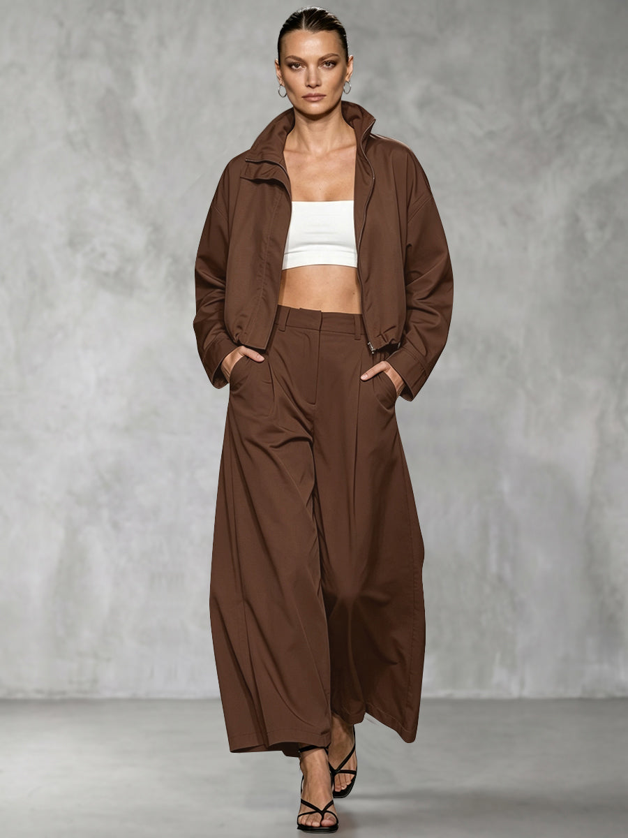 Wide-Leg Cropped Pocket Elastic Pants