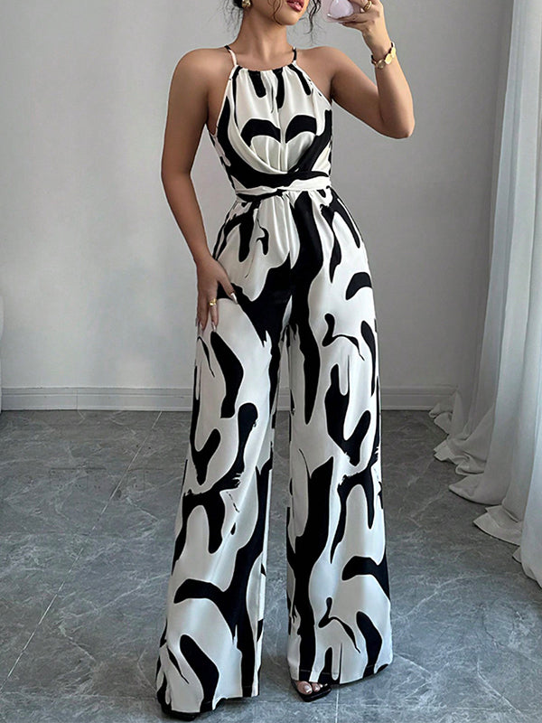 Pleated Sleeveless Relaxed Contrast Jumpsuit
