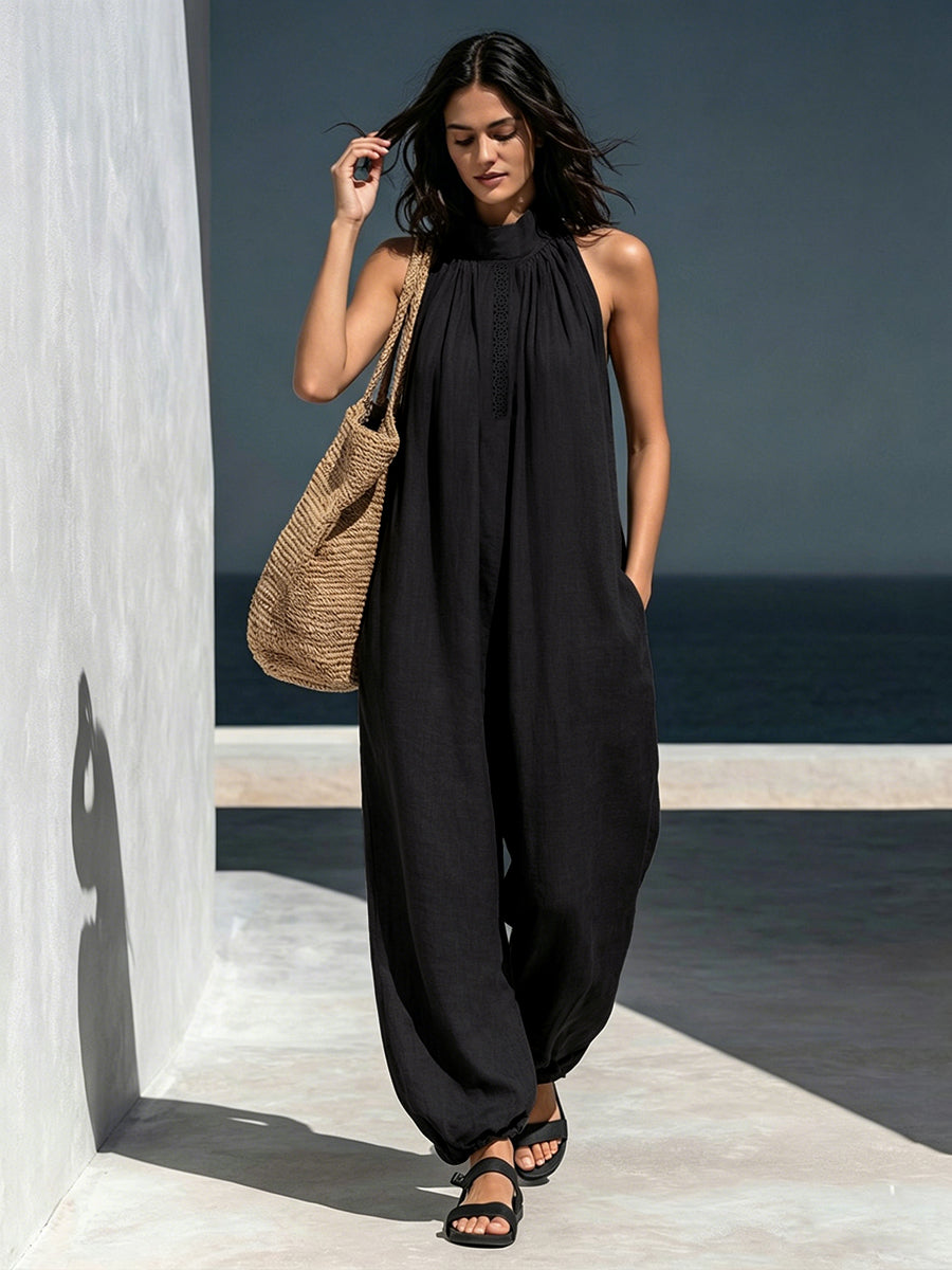 Pocket Sleeveless Cut-Out Relaxed Jumpsuit