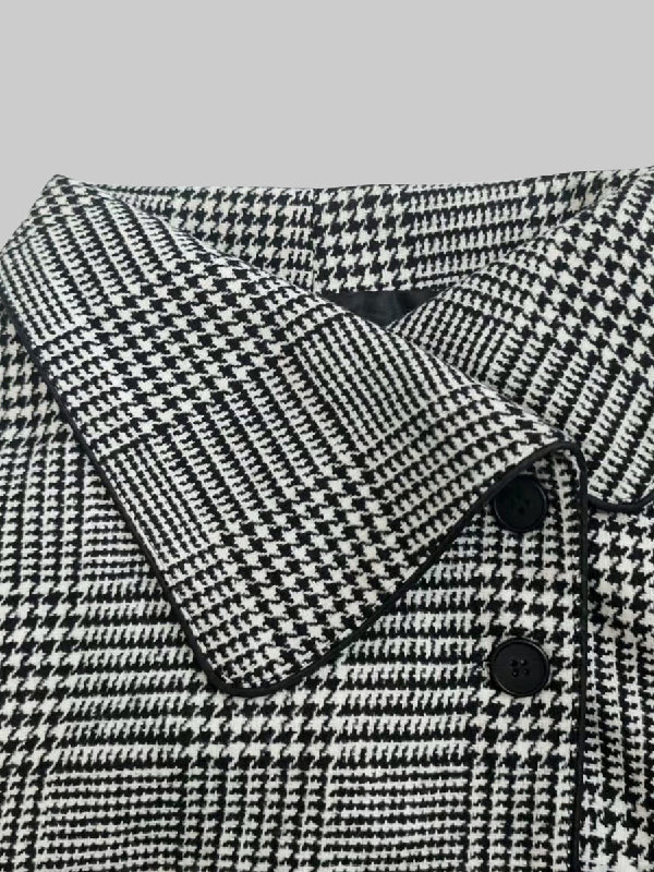 Houndstooth Checked Stand-Collar Asymmetric Jacket