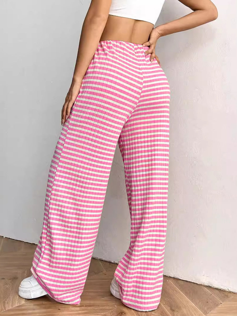 Striped High-Waist Drawstring Contrast Pants