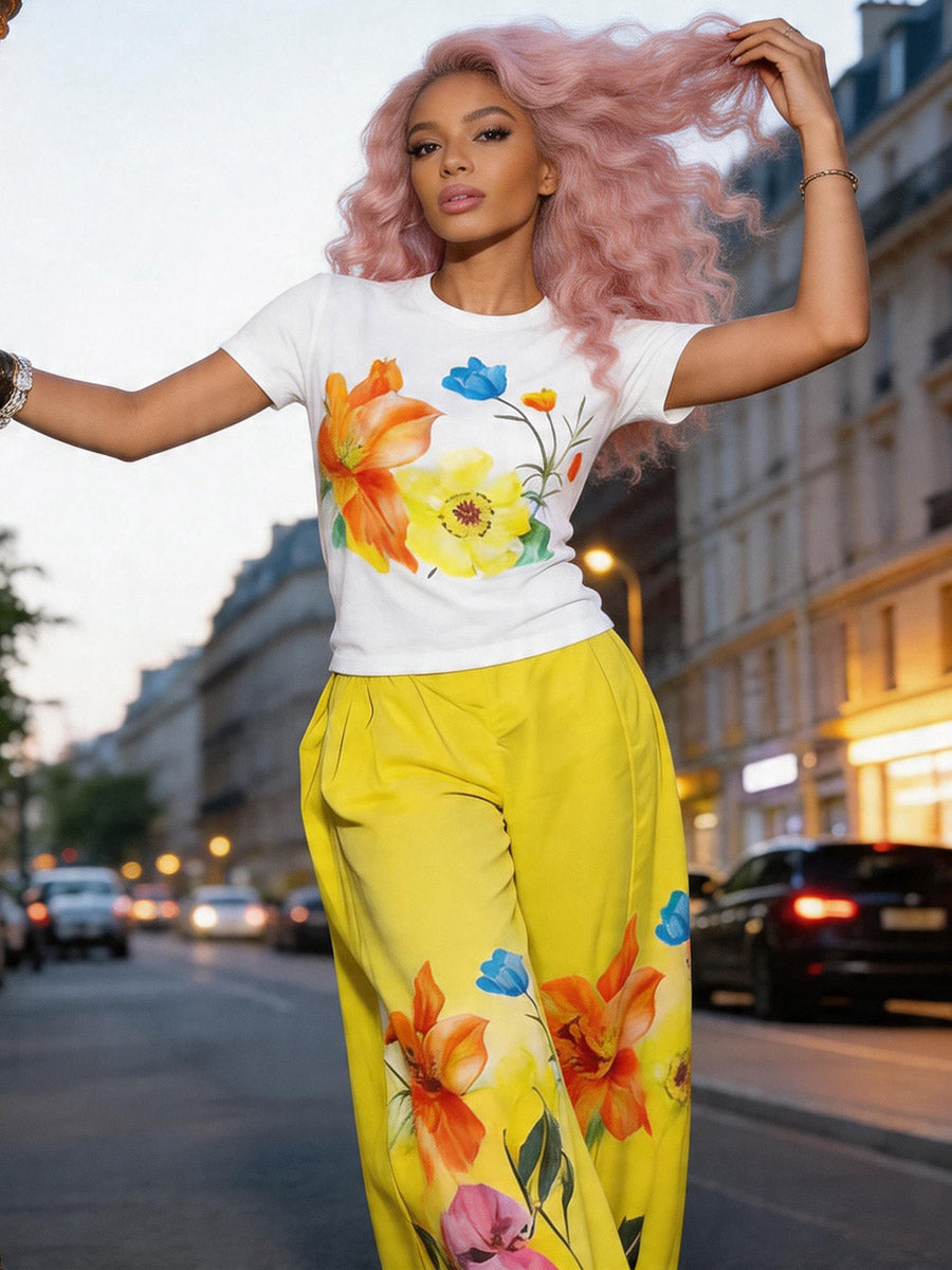 Floral High-Waist Pocket Relaxed Pants