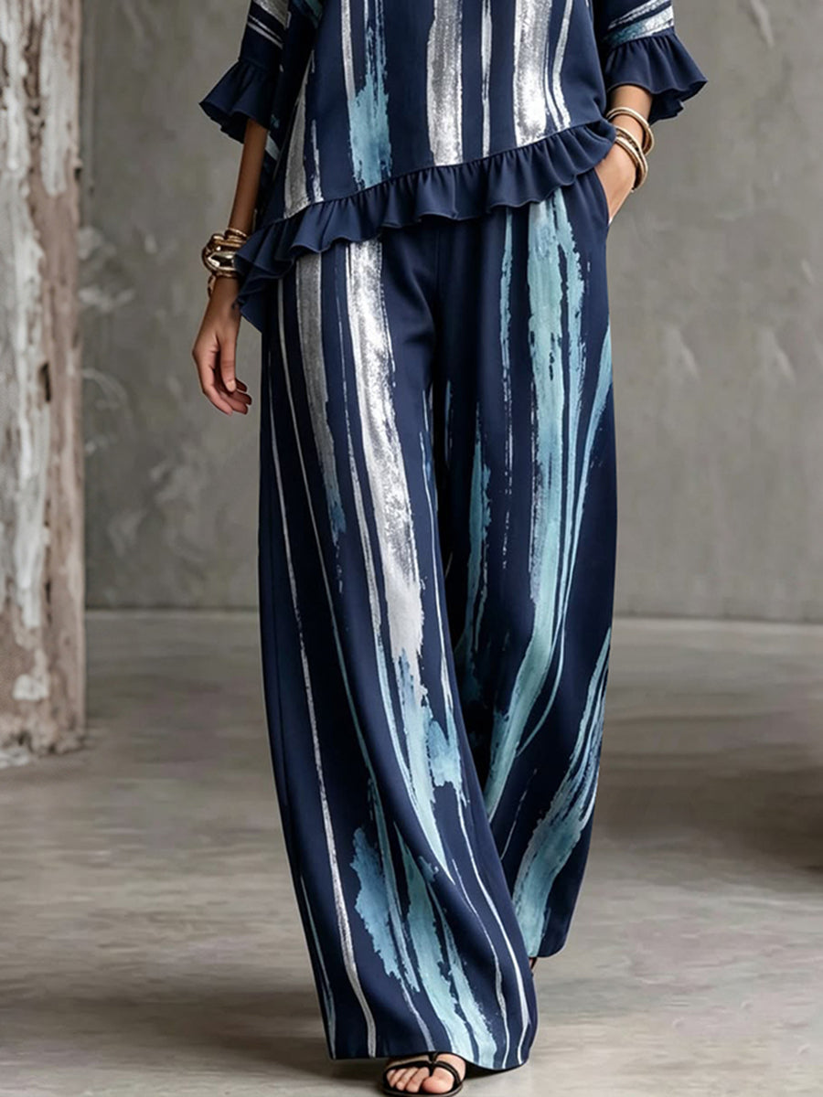Printed Wide-Leg High-Waist Pocket Pants