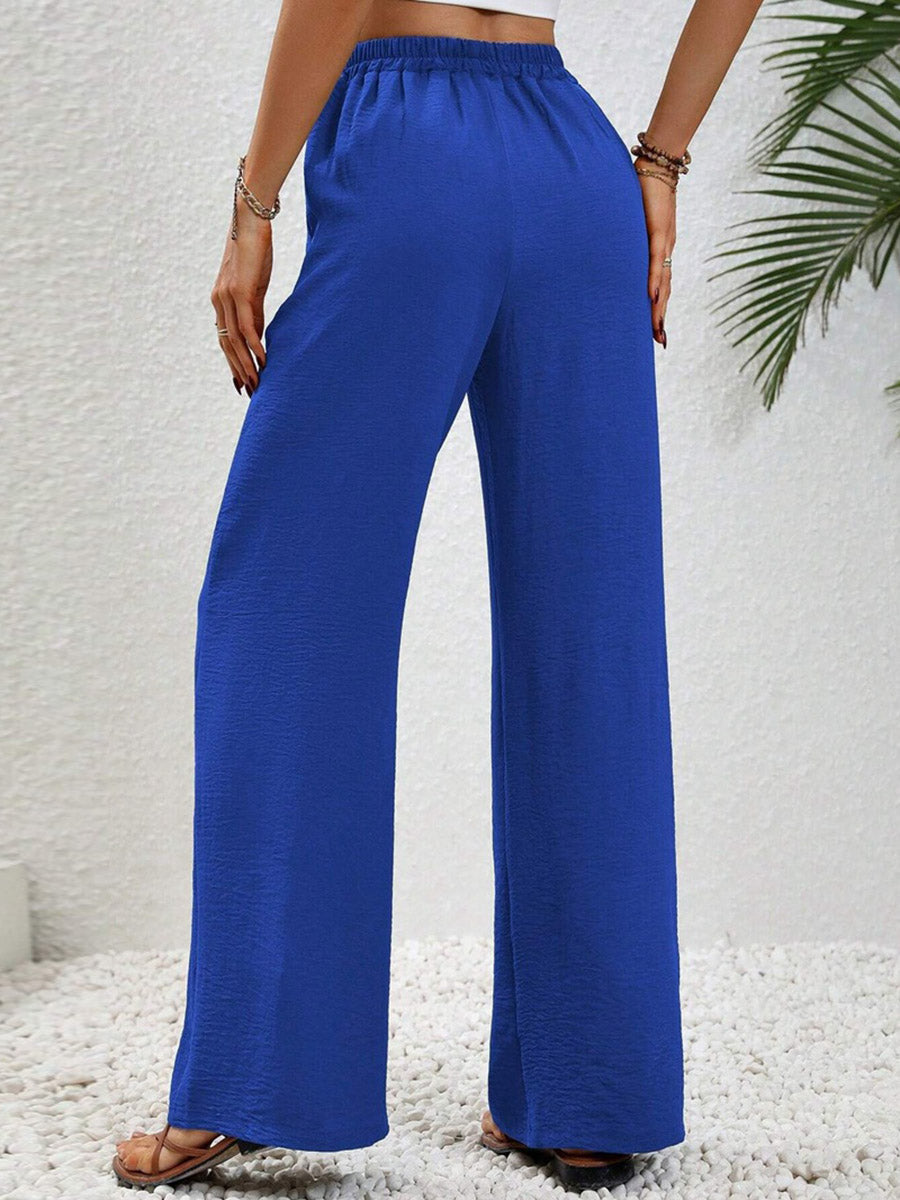 High-Waist Pleated Elastic Relaxed Pants