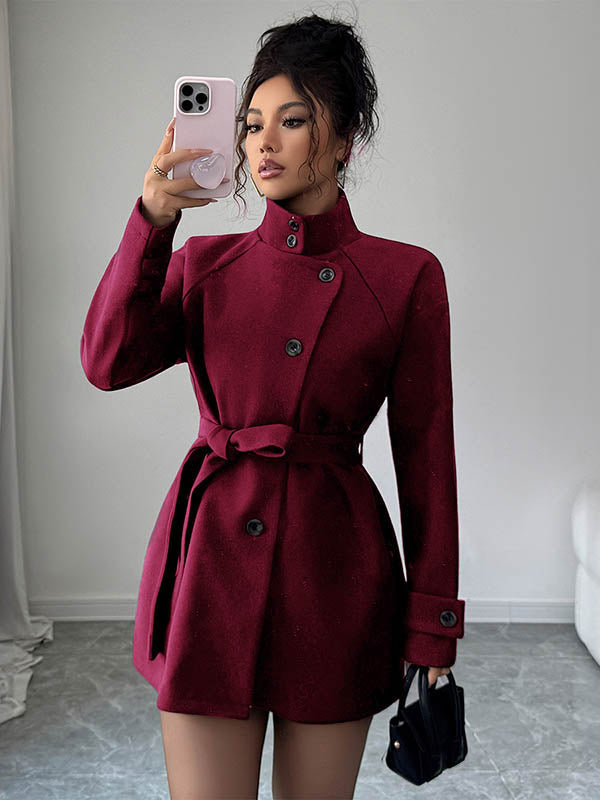 High-Waist Stand-Collar Asymmetric Button-Detail Jacket