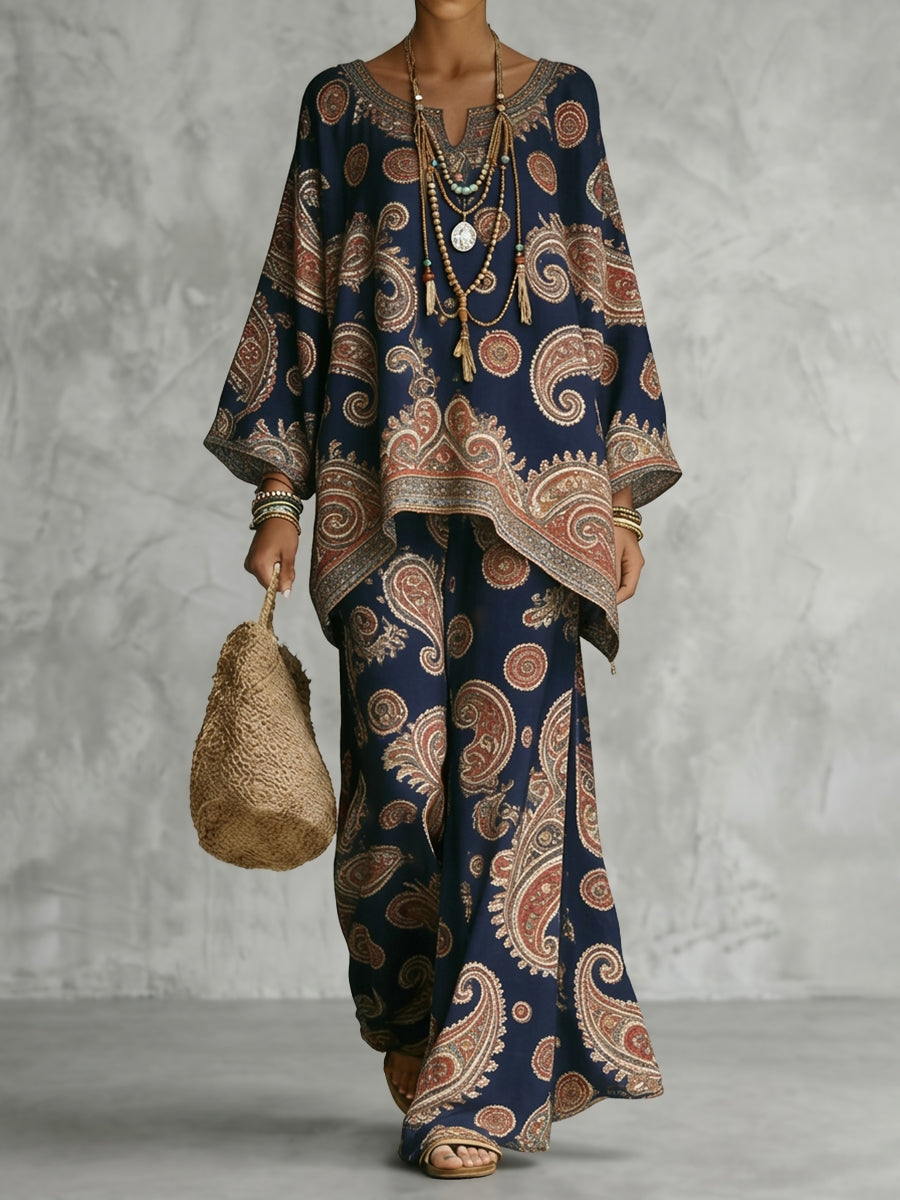 Printed High-Waist Relaxed Contrast Pants